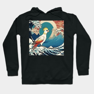 Vintage Cockatiel Bird Surfing in the Great Wave Bird Watching Bird Dad Feeder Hoodie